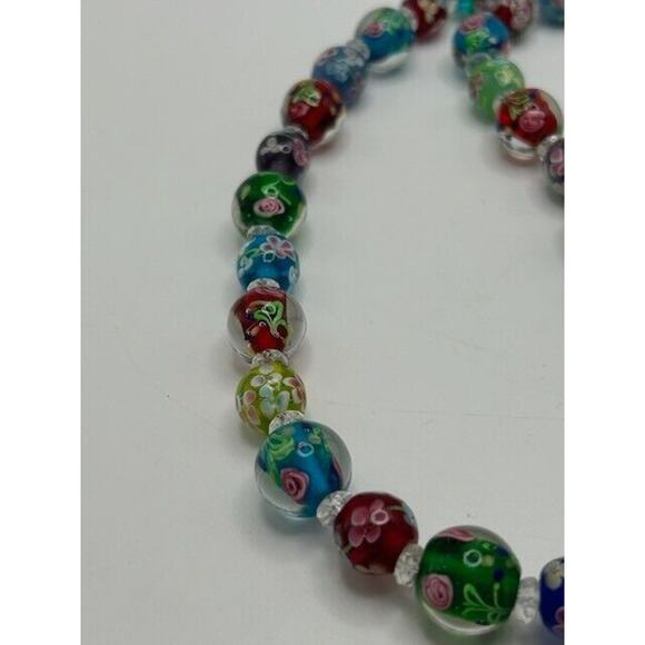 Multicolor Floral Glass Beaded Necklace Toggle Closure 24" - Picture 3 of 12